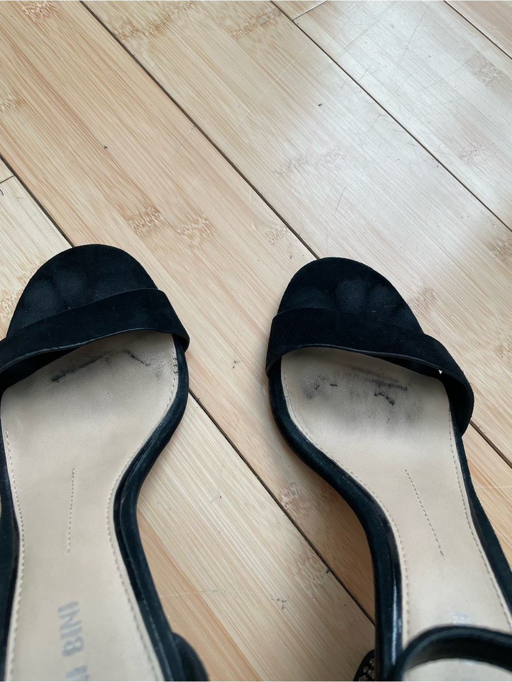 Gianni Bini Black Suede Ankle-Strap Block Heel Sandals with Studded Heel - Picture 6 of 7
